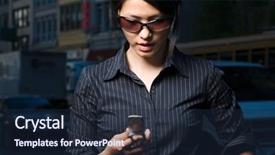  Presentation with security encryption decryption text - PPT layouts consisting of pinstripe - woman looking at text message background and a  colored foreground