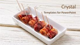  Presentation with tapas - Amazing PPT theme having pintxos tapas from spain food backdrop and a sky blue colored foreground