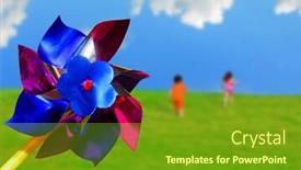  Presentation with pinwheel - Cool new presentation theme with pinwheel with children running up a hill in the distance backdrop and a tawny brown colored foreground