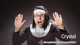  Presentation with nun - Cool new PPT theme with pious - funny man wearing nun clothing backdrop and a dark gray colored foreground