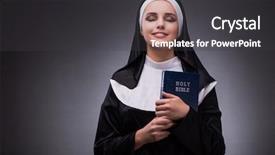  Presentation with nun - PPT layouts enhanced with pious - religious nun in religion concept background and a dark gray colored foreground