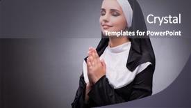 Presentation with religion - Theme with pious - religious nun in religion concept background and a gray colored foreground