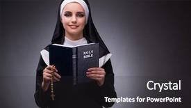  Presentation with nun - PPT layouts enhanced with pious - religious nun in religion concept background and a dark gray colored foreground
