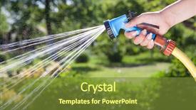  Presentation with plants - Presentation design featuring water flow pipe - woman's hand with hose sprinkle background and a tawny brown colored foreground