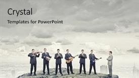  Presentation with music instruments - PPT theme consisting of pipe band - man orchestra in suit playing background and a light gray colored foreground