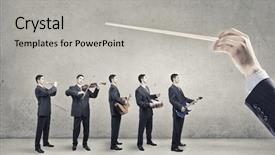  Presentation with orchestra - Slide set enhanced with pipe band - man orchestra in suit playing background and a light gray colored foreground