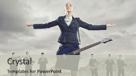  Presentation with woman leader - Slide deck having pipe band - man orchestra playing different music background and a  colored foreground