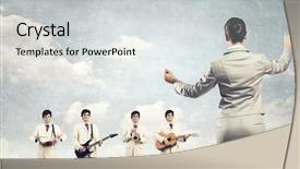  Presentation with woman leader - Beautiful slide deck featuring pipe band - man orchestra playing different music backdrop and a  colored foreground