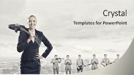  Presentation with woman leader - Colorful PPT layouts enhanced with pipe band - man orchestra playing different music backdrop and a white colored foreground