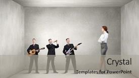  Presentation with music band - Audience pleasing PPT theme consisting of pipe band - young woman in suit playing backdrop and a light gray colored foreground