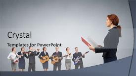  Presentation with music band - PPT theme having pipe band - young woman in suit playing background and a light gray colored foreground