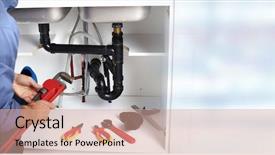  Presentation with drain - Beautiful slides featuring pipe drain - plumber man with tools backdrop and a coral colored foreground