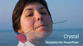  Presentation with pipe - Slide set having family red poppy field - girl with a pipe background and a ocean colored foreground