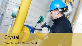  Presentation with heat pipe - Beautiful presentation theme featuring pipe industry - industrial heat engineer worker plumber backdrop and a yellow colored foreground