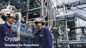  Presentation with oil refinery industry - Presentation consisting of pipe industry - two engineers working inside oil background and a navy blue colored foreground