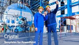  Presentation with manufacturing plant - PPT theme enhanced with pipe industry - worker in asian manufacturing plant background and a ocean colored foreground