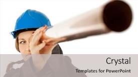  Presentation with construction worker harassment workplace - Beautiful presentation theme featuring pipe inspection - female construction worker with hardhat backdrop and a  colored foreground