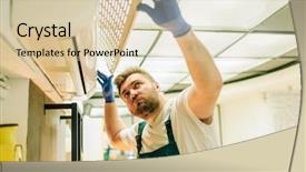  Presentation with conditioner - PPT theme with pipe inspection - repairman in uniform repairs background and a lemonade colored foreground