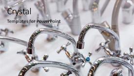  Presentation with plumbing - Audience pleasing slides consisting of pipe sale - kitchen faucets on shelf closeup backdrop and a  colored foreground
