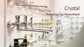  Presentation with plumbing - Audience pleasing PPT theme consisting of pipe sale - rows of new faucets backdrop and a lemonade colored foreground