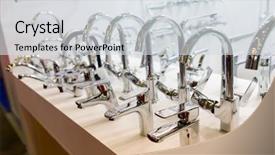  Presentation with plumbing - Amazing slide deck having pipe sale - rows of new faucets backdrop and a light gray colored foreground