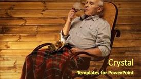  Presentation with 3d man sitting question mark - Presentation with pipe sitting on rocking chair background and a tawny brown colored foreground