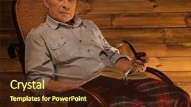  Presentation with 3d man sitting question mark - Slides with pipe sitting on rocking chair background and a tawny brown colored foreground