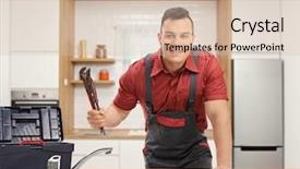  Presentation with pipe - PPT theme enhanced with pipe wrench and a toolbox background and a soft green colored foreground