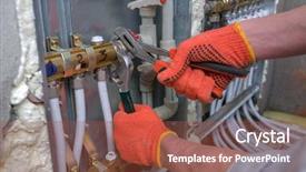  Presentation with pipe - Amazing slides having pipefitter installing system of heating backdrop and a red colored foreground