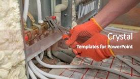  Presentation with compensation and reward system - Audience pleasing presentation theme consisting of pipefitter installing system of heating backdrop and a red colored foreground