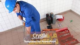  Presentation with pipe - Colorful slide deck enhanced with pipefitting - man sawing plastic pipe backdrop and a coral colored foreground