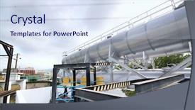  Presentation with construction container - PPT layouts enhanced with pipeline construction - big gas container against sky background and a sky blue colored foreground