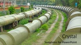  Presentation with oil gas pipeline - Presentation theme having pipeline construction - oil and gas industry background and a seafoam green colored foreground