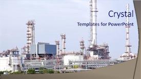  Presentation with oil refinery - Presentation featuring pipeline construction - oil refinery plant along river background and a sky blue colored foreground
