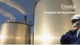  Presentation with fuel oil - Amazing presentation theme having pipeline construction - oil refinery worker with large backdrop and a gray colored foreground