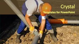 Presentation with pvc - Colorful presentation theme enhanced with pipeline construction - plumber assembling pvc sewage pipes backdrop and a tawny brown colored foreground