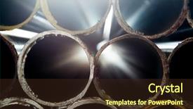  Presentation with construction pipeline - Presentation theme featuring pipeline construction - stacked steel pipe with sunlight background and a wine colored foreground