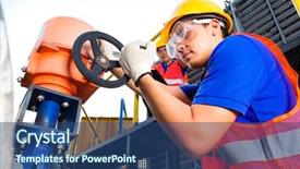  Presentation with industrial valve - Audience pleasing PPT layouts consisting of pipeline construction - utility or factory ewo technicians backdrop and a ocean colored foreground