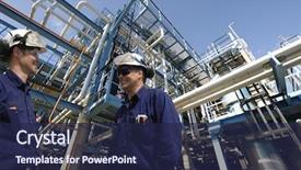  Presentation with oil industry - Slide set having pipelines and oil and gas background and a navy blue colored foreground