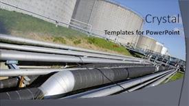  Presentation with fuel storage - Colorful slide deck enhanced with refinery engineering - pipelines construction and oil backdrop and a light blue colored foreground