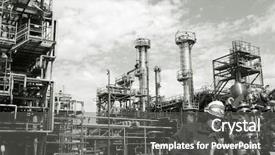  Presentation with oil refinery - PPT theme with pipelines machinery large refinery background and a dark gray colored foreground