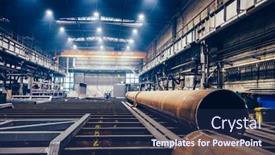  Presentation with factory workers - PPT theme consisting of pipes-and-steel-profiles background and a navy blue colored foreground