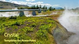  Presentation with geothermal - Beautiful PPT theme featuring pipes near geothermal power plant backdrop and a tawny brown colored foreground