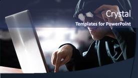  Presentation with computer hacker - PPT layouts with piracy - hacker in front of his background and a ocean colored foreground