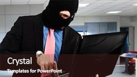  Presentation with hacker - Presentation theme featuring piracy - hacker retrieving data background and a wine colored foreground