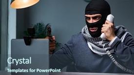  Presentation with talking on phone - Presentation theme featuring piracy - terrorist wearing balaclava talking background and a ocean colored foreground