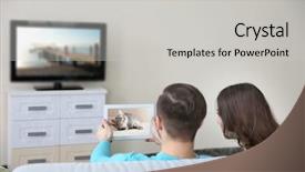  Presentation with tablet - Cool new PPT layouts with piracy - young couple with tablet watching backdrop and a light gray colored foreground