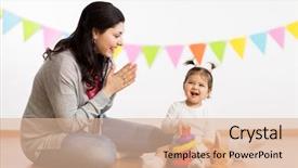  Presentation with happy birthday baby - Slide set enhanced with daughter playing with ring pyramid background and a lemonade colored foreground