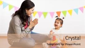 Presentation with happy birthday baby - Presentation theme consisting of daughter playing with ring pyramid background and a coral colored foreground