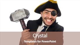  Presentation with pirate - Slide deck featuring pirate businessman holding hammer isolated on white background and a coral colored foreground